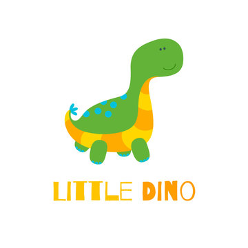 Nice and kind dinosaur on white background. Vector illustration in flat style