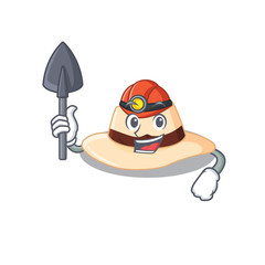 A cartoon picture of panama hat miner with tool and helmet