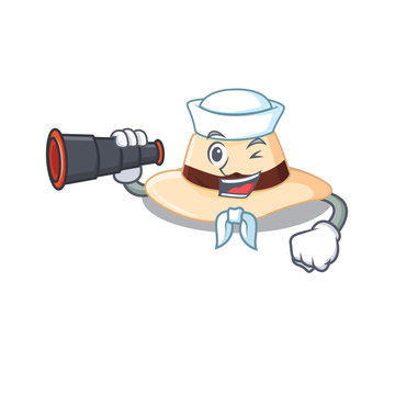 A cartoon picture of panama hat Sailor using binocular