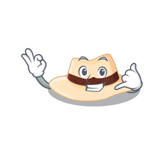 Caricature design of panama hat showing call me funny gesture