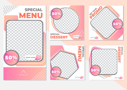 Culinary food banner social media post and storie template collection