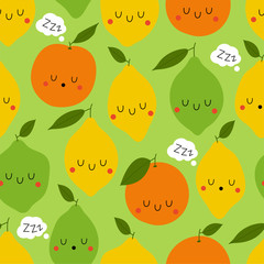 Kawaii Cartoon Sleeping Lemon, Lime and Orange