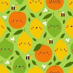 Kawaii Cartoon Lemon, Lime and Orange. 