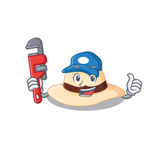 cartoon character design of panama hat as a Plumber with tool