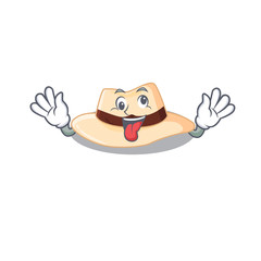 A mascot design of panama hat having a funny crazy face