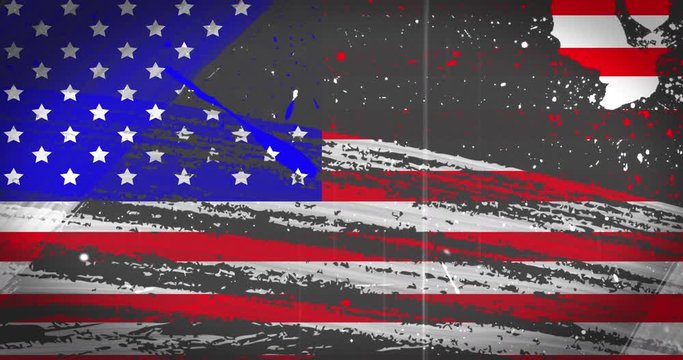 Animation of distressed American flag flickering on grey background