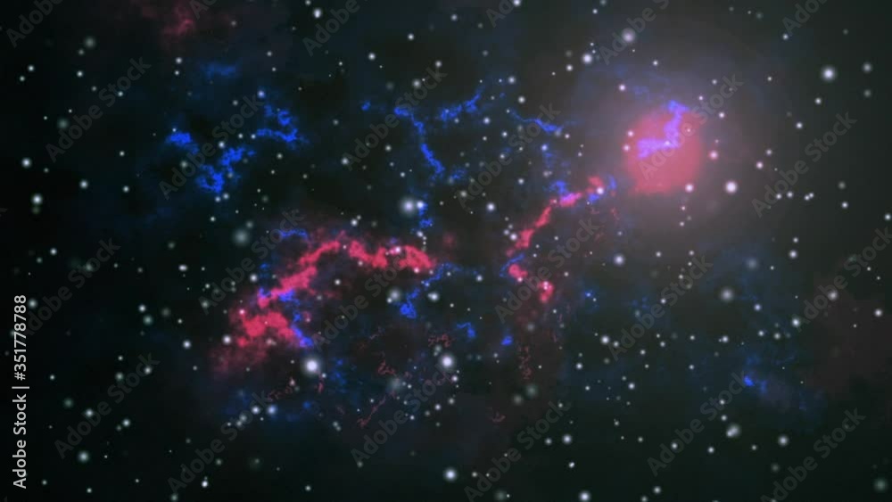 Wall mural animation of space moving and glowing stars with colorful nebulae