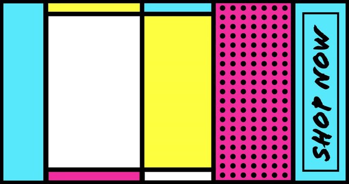 Animation of word Sale and Shop now with pop art effect