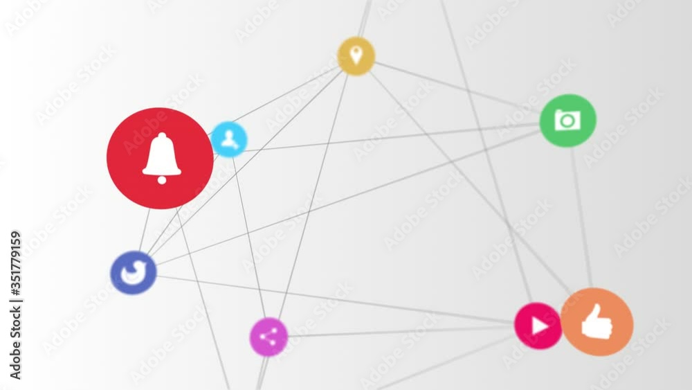 Wall mural animation of digital interface icons moving with network of connections on white background