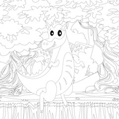 Obraz premium Outline Dinosaur Illustration Suitable For Any Of Graphic Design Project Such As Coloring Book And Education