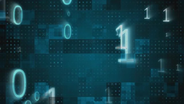 Animation of shiny, white numbers floating and blue background