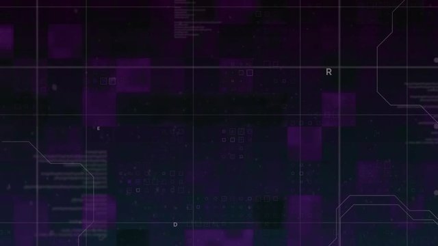 Animation of a grid, data processing on purple background