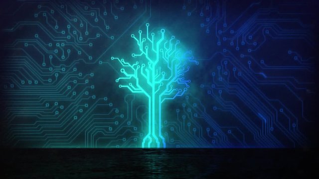 Animation of tree formed with computer processor integrated circuit board elements