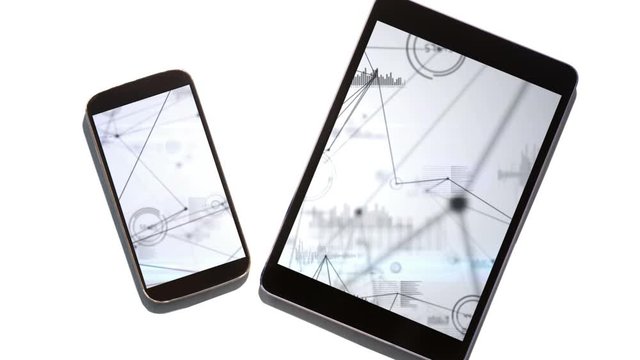 Animation of a smartphone and a tablet with same web of connections on the screen - Powered by Adobe