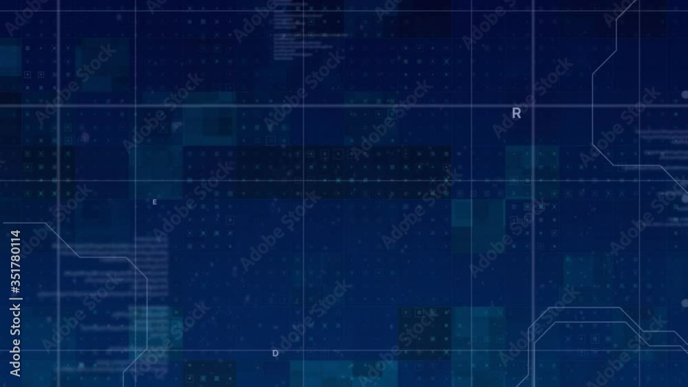 Wall mural animation of a grid, data processing on blue background