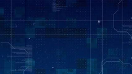 Animation of a grid, data processing on blue background - Powered by Adobe
