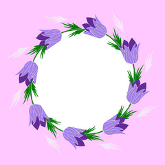 floral round frame lilac pink color