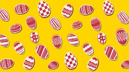 Animation of patterned Easter eggs moving in rows on yellow background - Powered by Adobe