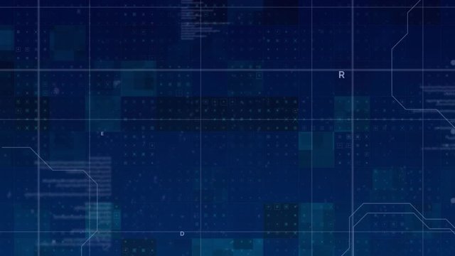 Animation of a grid, data processing on blue background