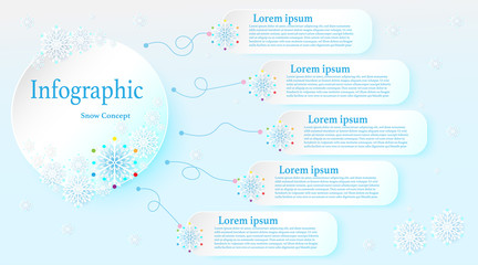 Infographics template. White theme - snow concept with circle element and rounded rectangle elements. Can be use for presentation, annual report, web design, Business, workflow layout, diagram. vector