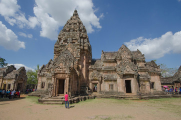 Beautiful old sandstone castle with tourists