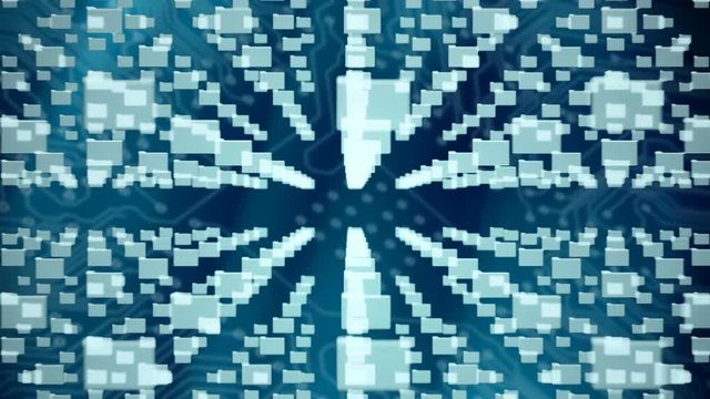 Animation of multiple folder icons on motherboard background