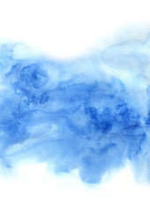 Abstract blue watercolor hand painting frame on paper.