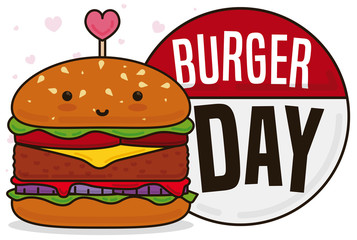 Cute Cheeseburger and Round Button ready to celebrate its Day, Vector Illustration