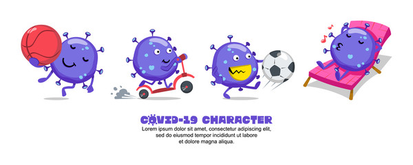 Blue Covid-19. Coronavirus cartoon inspiration design. basketball, scooter, football and relax