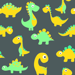 Childish dinosaur seamless pattern for fashion clothes, fabric, t shirts. hand drawn vector