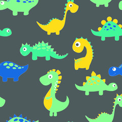 Childish dinosaur seamless pattern for fashion clothes, fabric, t shirts. hand drawn vector