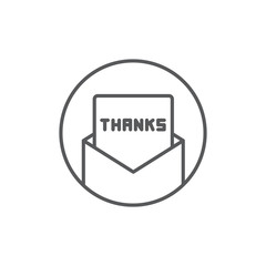 Envelope with thank you letter vector icon symbol isolated on white background