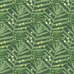 Palm leaf seamless pattern. Exotic leaves endless backfrop. Jungle foliage wallpaper. Tropical fern leaves.