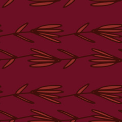 Obraz premium Romantic little forest flowers seamless pattern on red background. Geometric floral wallpaper.