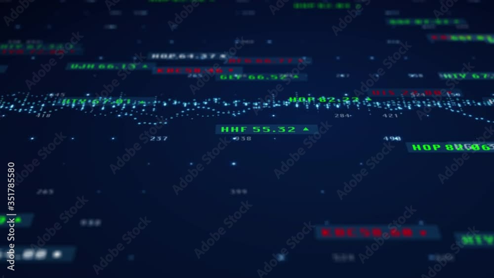 Poster stock market financial digital trading data perspective depth of field view 4k animation.