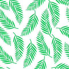 Fototapeta na wymiar Seamless pattern with tropical palm leaves on white background. Botanical illustration