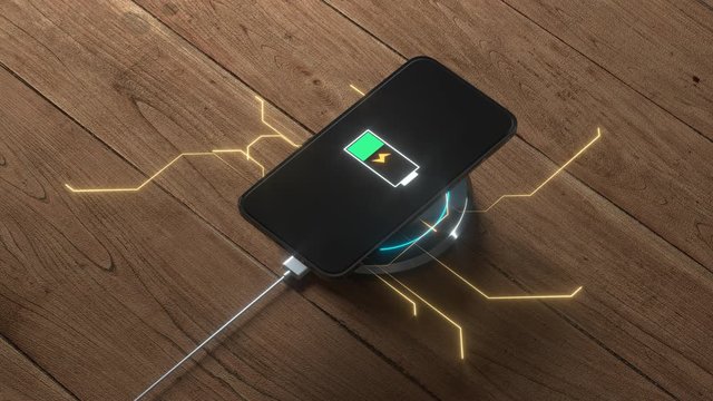 The progress of wireless charging the mobile, 3d rendering.