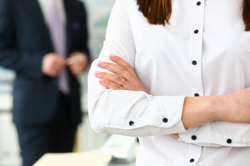 Hand woman in suit office closeup