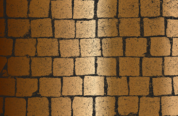 Distressed overlay texture of old golden brick wall, grunge background.