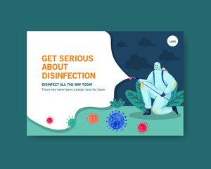Facebook template design disinfection with spraying,cleaning,washing and disinfectant protect virus,bacteria and coronavirus