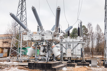 High-voltage substation with power lines,  switches and disconnectors