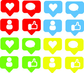 Four-color icons of like, love, comment and person.
