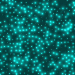 Starry background. Stars densely scattered on cyan background. Appealing glowing space cover. Elegant vector illustration.