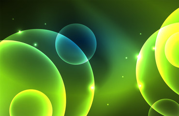 Neon shiny transparent glowing circles with light effects. Techno futuristic vector abstract background For Wallpaper, Banner, Background, Card, Book Illustration, landing page