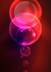 Glowing neon shiny transparent bubbles, glass circles or bio cell concept. Techno futuristic vector abstract background For Wallpaper, Banner, Background, Card, Book Illustration, landing page