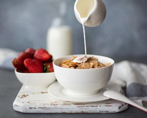 breakfast with muesli and milk