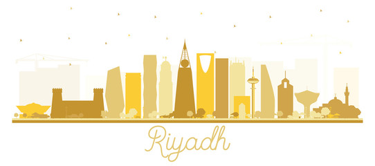 Riyadh Saudi Arabia City Skyline Silhouette with Golden Buildings Isolated on White.