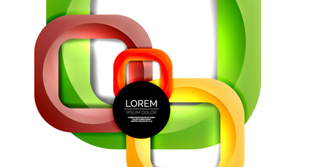 Square geometric vector abstract background, dynamic modern minimal template. Multicolored square shapes with round corners overlapping each other