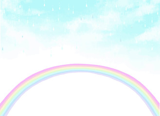 天気雨と虹の水彩風ベクターイラスト
