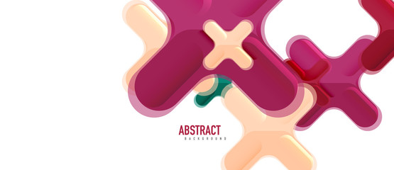 Glossy multicolored plastic style cross composition, x shape design, techno geometric modern abstract background. Trendy abstract layout template